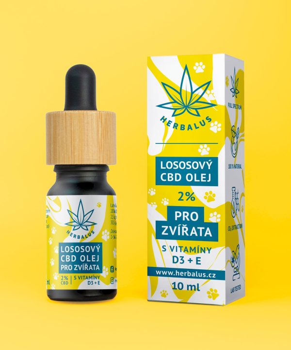 Herbalus Lososový CBD olej 2% pro zvířata – s vitamíny E+D3 10 ml